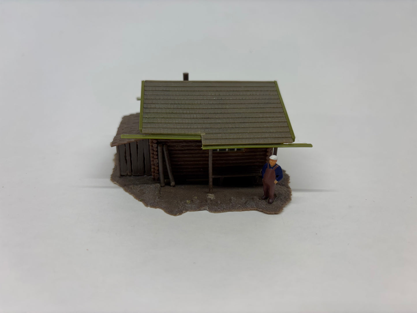 HO Scale Log Cabin with Figure – Scenic Structure