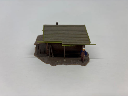 HO Scale Log Cabin with Figure – Scenic Structure